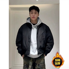 抖音得物美式潮休闲夹克春季立领纯色复古工装加厚棉服外套MF01，男装夹克，电商A443