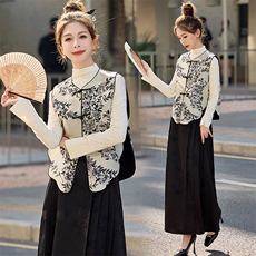 2025春秋新款复古重工新中式上衣马甲显高显瘦刺绣坎肩唐装外搭女，女装马甲，芷墨服饰