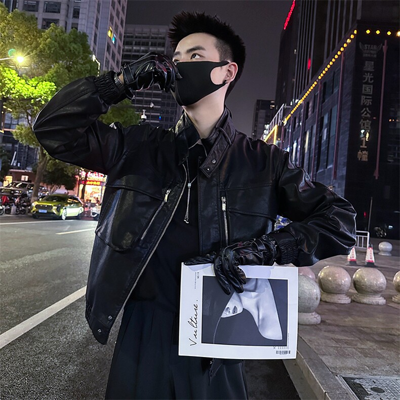 男士皮夹克外套春秋新款设计感立领软皮外套P8808-P128,男装夹克,电商A368