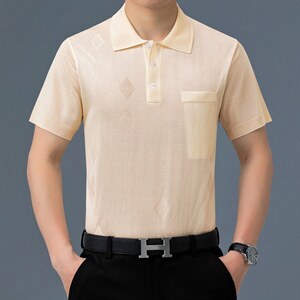 夏装新款短袖t恤男士夏季冰丝polo衫宽松中老年衣服时尚百搭男装图片