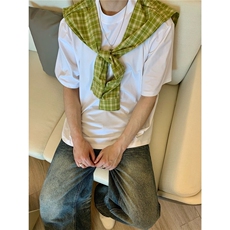 【有货】DT1803-P55美式披肩格子设计假两件绑带T恤男女潮，男装T恤，星座603-2