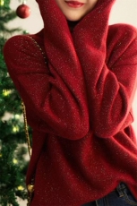 豆子纱七针加厚卷边半高打底针织衫2024年秋季，女装羊毛衫，唯若美羊绒