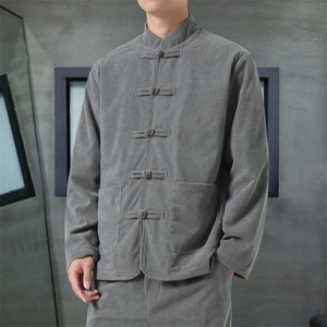 男士外套灯芯绒夹克盘扣立领唐装风 XZ1512-2501单夹克-P70图片