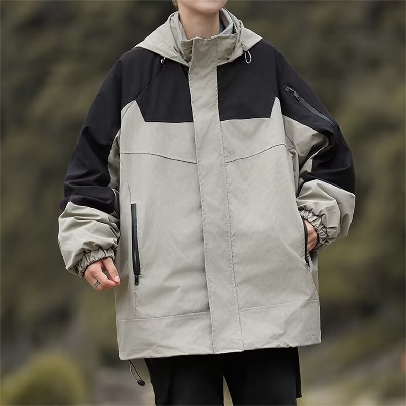 宽松连帽登山服潮流户外机能冲锋衣外套男女防风夹克上衣-F773,男装夹克,星座601-2
