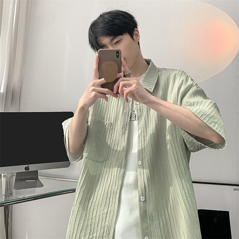 特批P27无差价夏季竖条纹翻领肌理感大码休闲短袖衬衫男CD5472,男装衬衫,电商A001-1