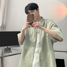 特批P27无差价夏季竖条纹翻领肌理感大码休闲短袖衬衫男CD5472，男装衬衫，电商A001-1