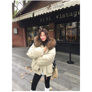毛领连帽派克风牛角扣外套冬季新款棉服女保暖加厚夹棉袄显瘦棉衣图片