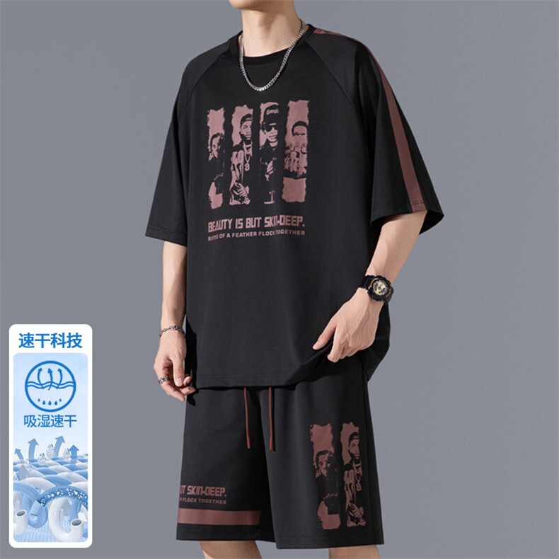 2025 夏季新款 无影墙大码冰丝印花短袖套装M-5X HQ25585-P60图片