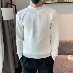 秋冬纯色休闲厚款毛衣男套头提花细条亨利领打底针织衫 S581图片