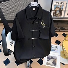 24高级感风新中式翠竹刺绣金属飞机扣宽松慵懒衬衫男女~C5022，男装衬衫，星座601-2