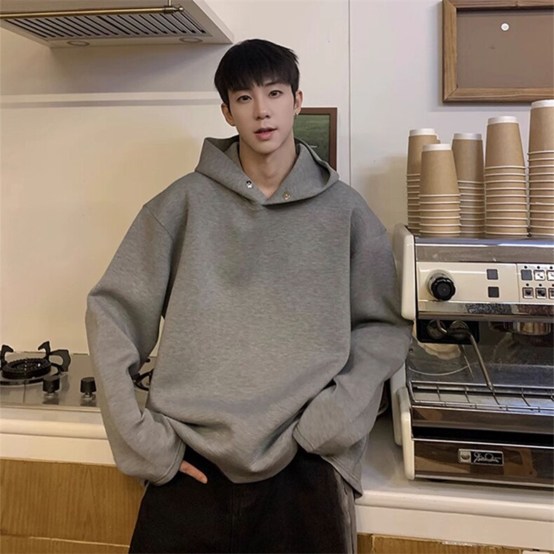 抖音得物高品质美式高街重磅纯色结构设计一粒扣连帽卫衣外套W85,男装卫衣,电商A486