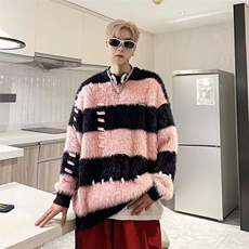 576-P52美式复古仿貂毛圆领毛衣男秋冬季小众，男装针织衫/毛衣，电商B323A