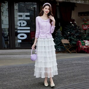 现货2026年春季气质优雅时尚潮流通用女针织衫上衣蕾丝连衣裙套装，女装套装/套裙，奋斗女王