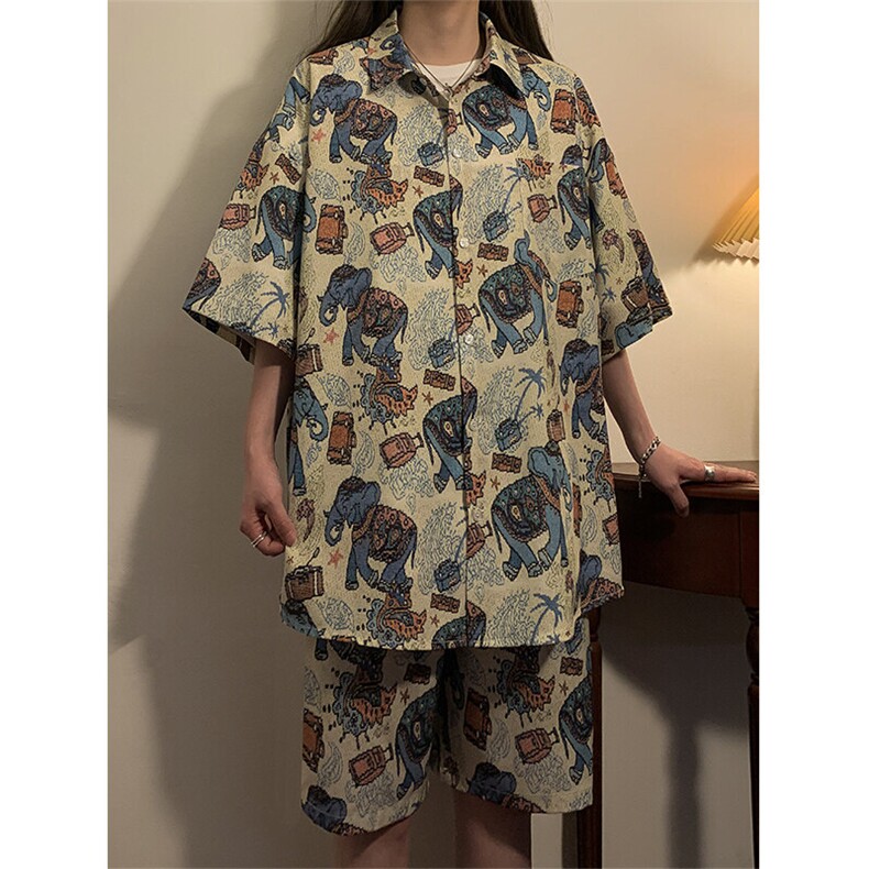 夏季海边沙滩男女同款休闲套装潮牌宽松大码XZ102B-1-TZ2560P55,男装休闲套装,星座102B-1
