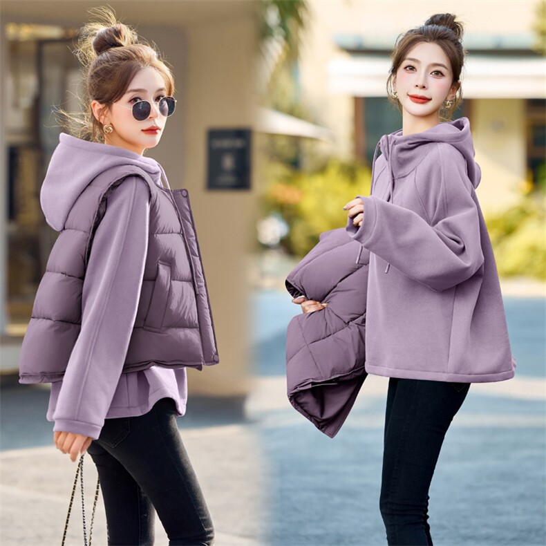 羽绒服马甲女士2025冬季新短款时尚两件套蓬松保暖马夹外套白鸭绒,女装羽绒服,意芙