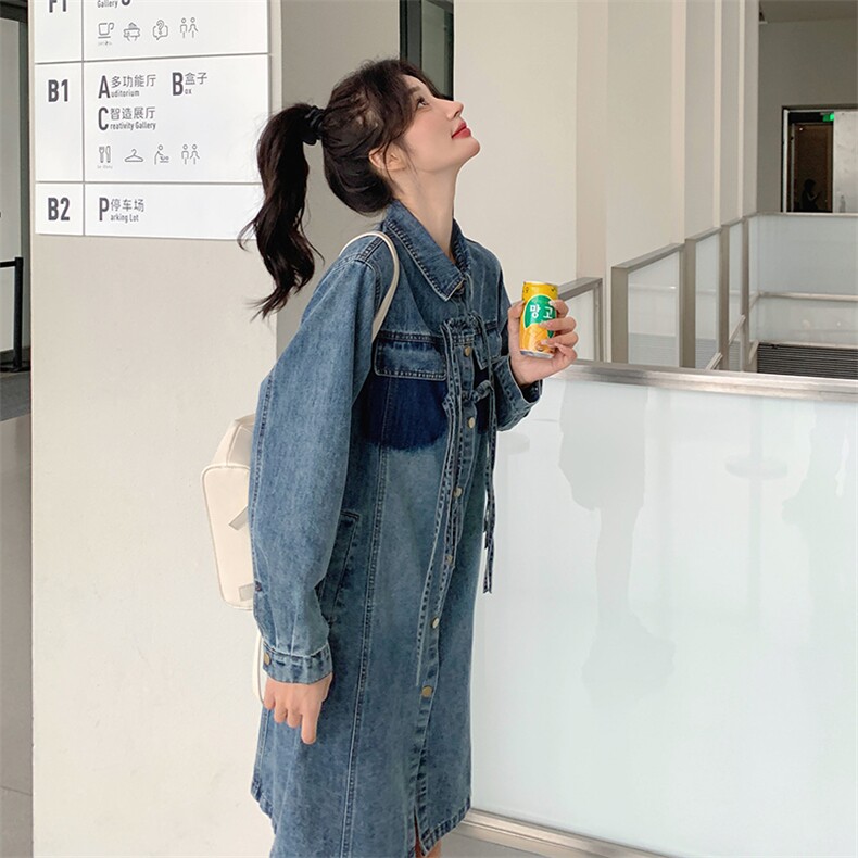 新中式牛仔连衣裙女2024春秋新款高端复古百搭衬衫裙,女装连衣裙,点滴