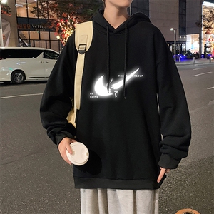 WY2111-P35加绒款-P40纯棉连帽卫衣男大码运动帽衫宽松薄外套男