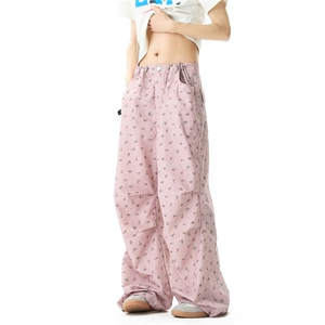 夏季清爽慵懒风速干粉色碎花宽松阔腿休闲裤1 XZ502-K841-P65控89图片