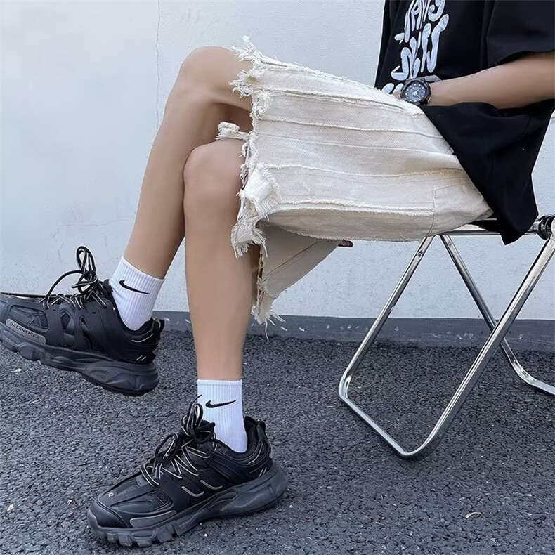 高街潮牌设计感不规则毛边短裤男女同款宽松五分裤子男潮,男装牛仔裤,星座715-4