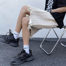 高街潮牌设计感不规则毛边短裤男女同款宽松五分裤子男潮，男装牛仔裤，星座715-4