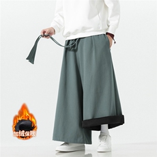 2025秋冬汉服唐装风棉麻阔腿裤马面裤K371加绒P65-常规P55，男装民族服装，电商A057B