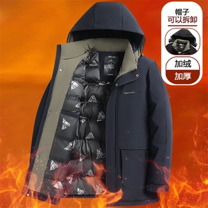 冬季棉衣休闲加厚保暖棉服中长款爸爸装可脱卸帽商务棉袄大码男图片