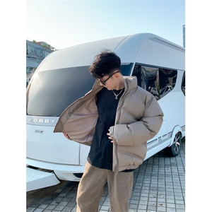新款高街冬季羽绒服男机能面包服驼色休闲棉服港风W227-P96图片