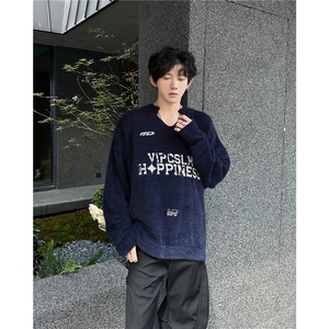 GC0889-P52 美式复古V领球服运动毛衣男慵懒高级感情侣针织衫外套图片