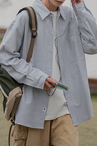 2025春秋新款条纹衬衫多色休闲宽松长袖男士衬衣上衣DX806P45控78图片