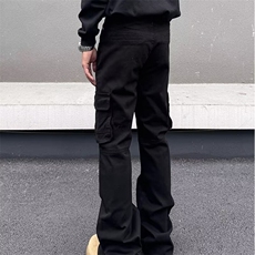 美式cleanfit口袋褶皱微喇休闲裤男高街嘻哈高级感宽松直筒长裤子，男装休闲裤，星座506A