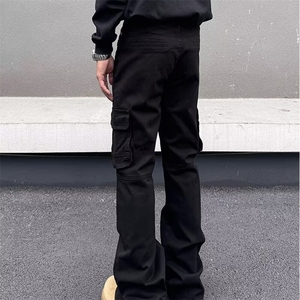 美式cleanfit口袋褶皱微喇休闲裤男高街嘻哈高级感宽松直筒长裤子图片