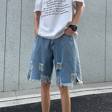 现货夏季美式复古毛边短裤五分乞丐破洞牛仔裤男K5808-P35控58，男装牛仔裤，星座205