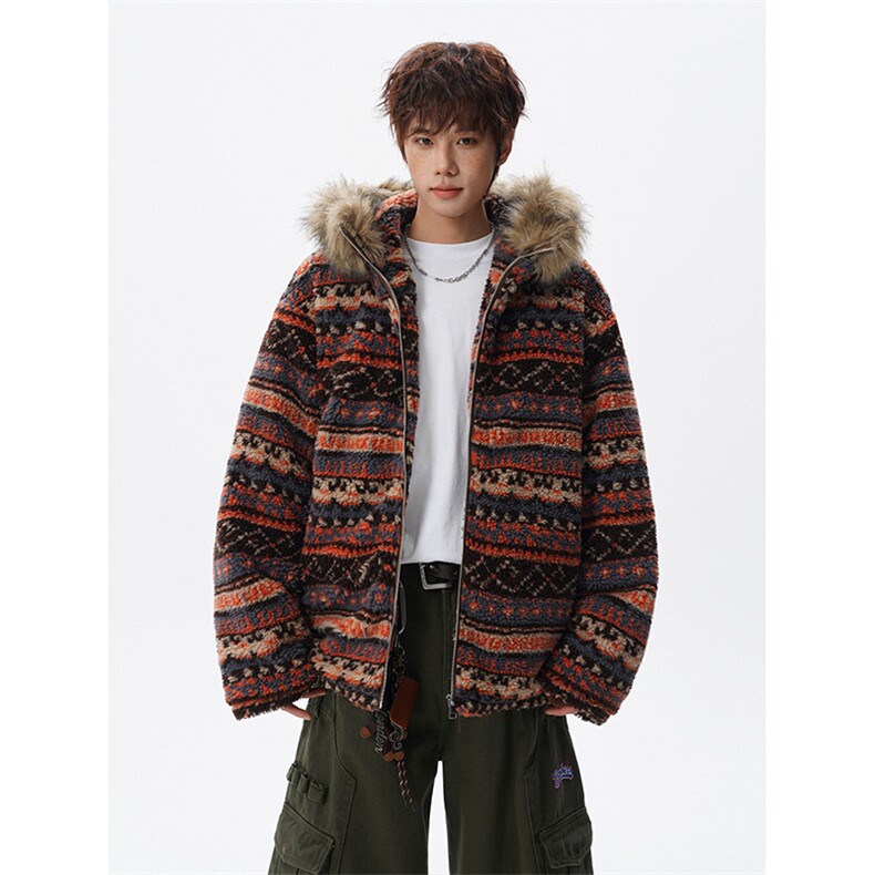 5XL-MMY1714-P168费尔岛棉衣男民族风座山雕羊羔毛提花550g，男装民族服装，电商D206-1