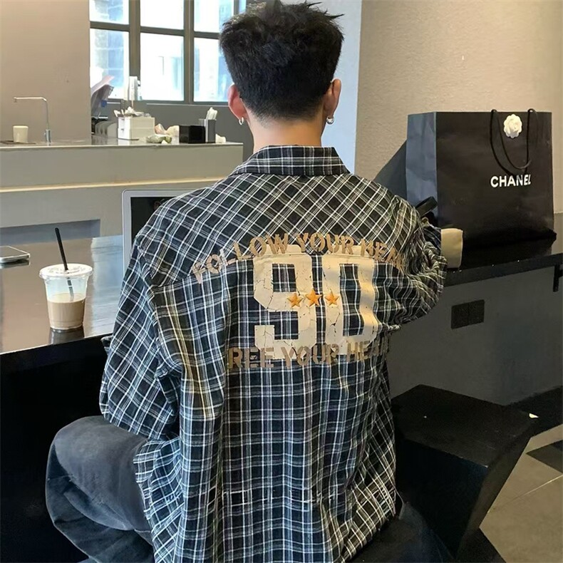 26春新款格子翻领长袖衬衫男式宽松衬衣薄外套716A-CS914-P65，男装衬衫，星座716A（原星座815-4）