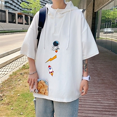 LD54165-P45连帽短袖t恤男大码胖子带帽五分袖中袖，男装T恤，电商A040