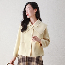 时尚百搭短款娃娃领双面羊毛大衣优雅显瘦温暖舒适，女装双面呢大衣，阿舍尔精品