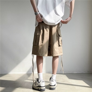 日系卡其色工装短裤夏季宽松大码五分裤男女阔腿休闲中裤DK071图片