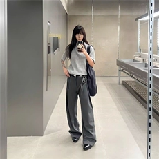 韩春夏立体工字褶A字廓形弯刀TR西裤通勤cleanfit休闲裤男女款，男装西裤，星座1210-1