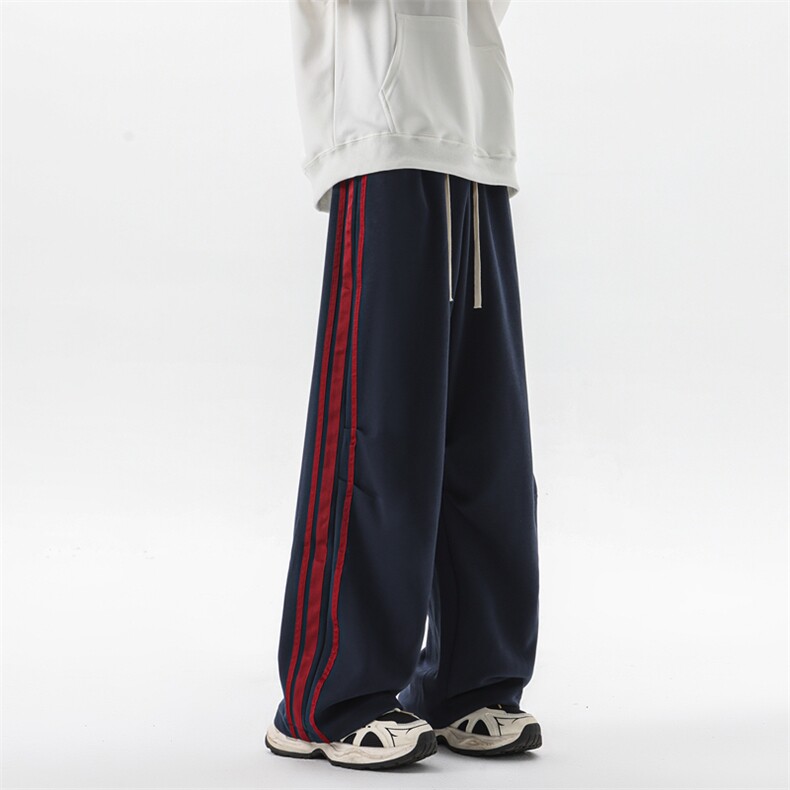 8XL-M美式复古三条杠休闲裤子加绒特大码阔腿卫裤KZ1935P60加绒70,男装休闲裤,电商B238