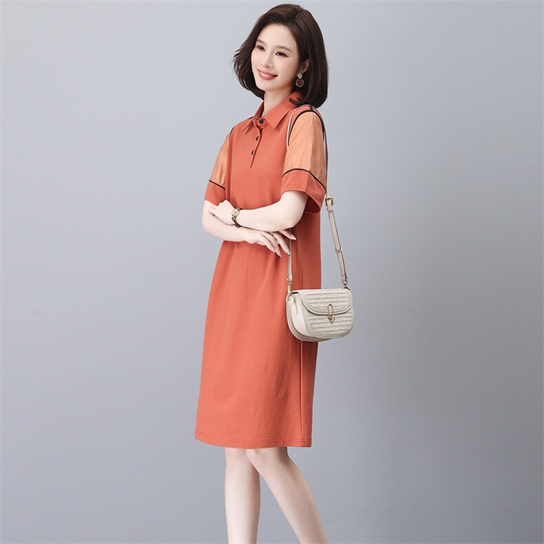 一线原单剪标polo领减龄休闲直筒遮肉中长款短袖卫衣连衣裙女,女装连衣裙,忆绮罗