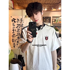 夏季美式高街重磅纯棉三条杠织带撞色男女短袖T恤ZD648-特P30，男装T恤，电商A486-1
