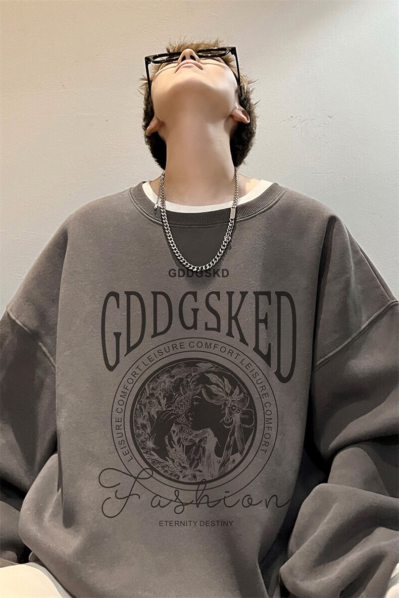 内景春季新款圆领卫衣男潮重磅大码宽松打底衫WY00307/P35加绒P45,男装卫衣,电商B316