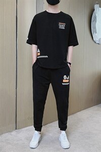 夏季新款青少年休闲宽松T恤男装潮流圆领体恤套装上衣F301P68图片