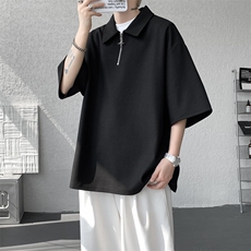 8XL-M半拉链短袖t恤特大码美式高街polo体恤衫翻领半袖DX1215/P35，男装T恤，电商B238