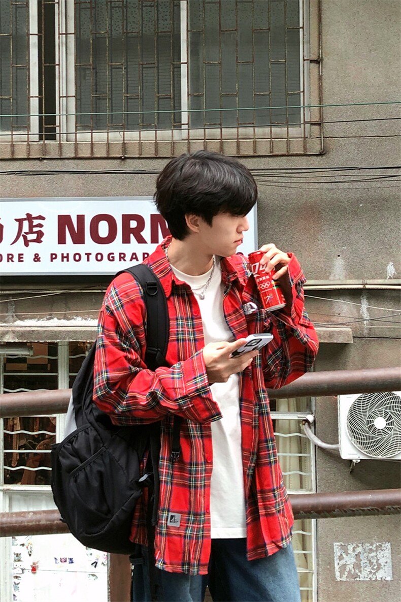 特P35无差价长袖高品质春秋格子衬衫-HS2150港风街头,男装衬衫,电商A003