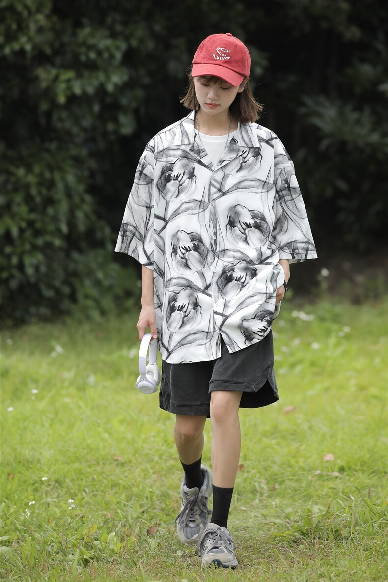 夏季冰丝印花短袖情侣衬衫外套,男装衬衫,电商A430（原星座702）