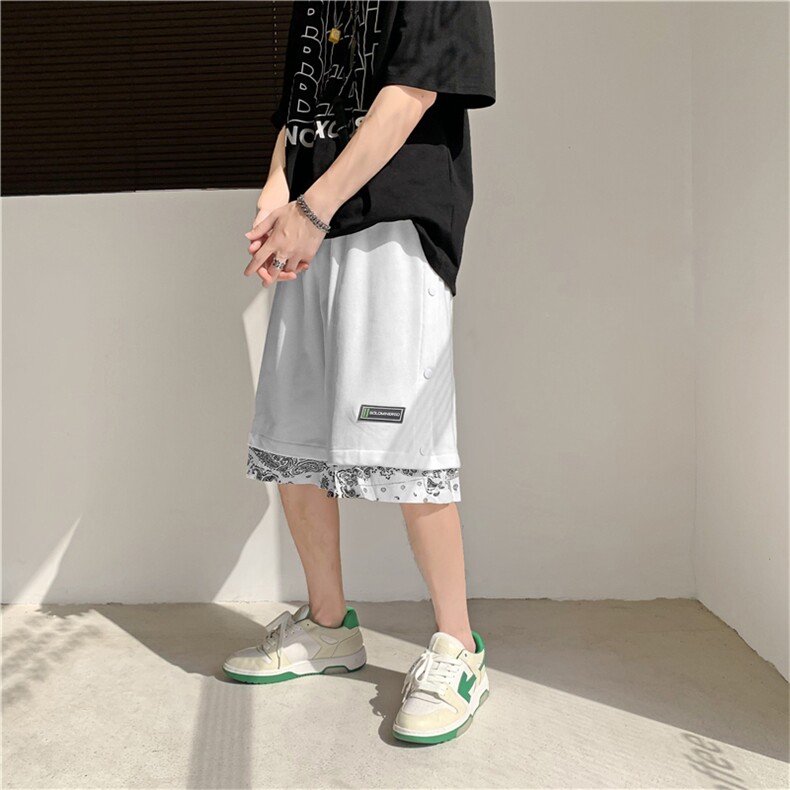 排扣短裤男夏季腰果花五分裤韩版ins潮牌假两件运动裤DK6053-p28,男装休闲裤,星座1008