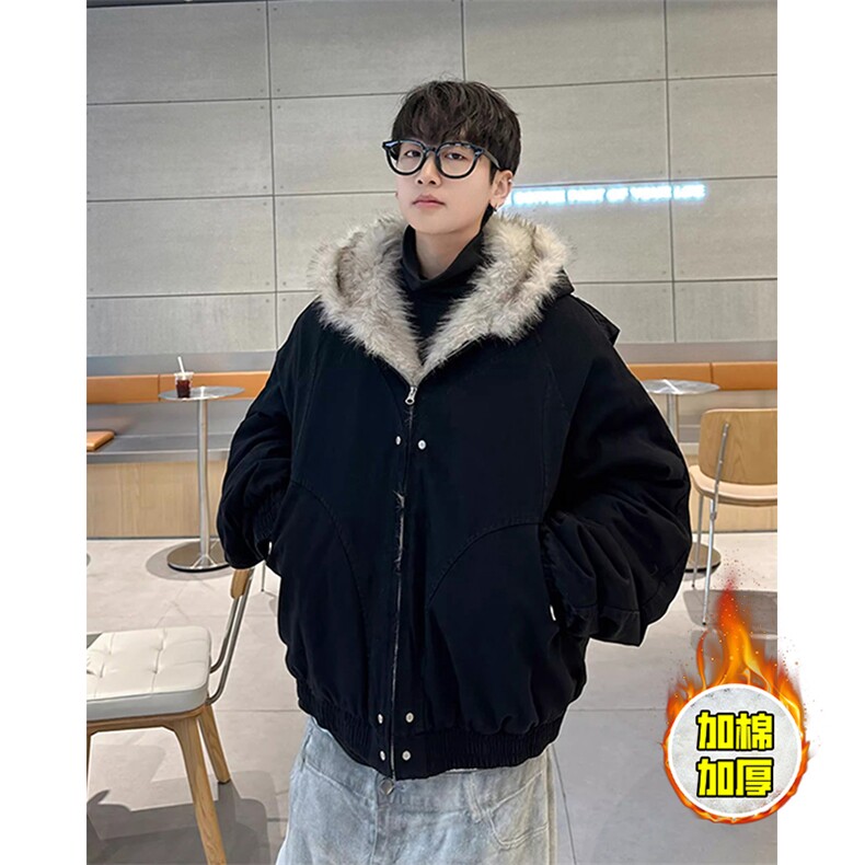 现货高品质美式高街冬季重磅硬挺短款座山雕毛领棉衣男女加厚外套，男装棉衣，电商A486