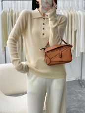 24秋冬新品Polo领羊绒打底衫女针织显瘦百搭上衣，女装羊绒衫，大千羊绒