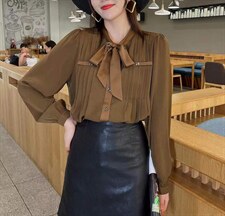 领结衬衫，女装衬衫，萌蔻